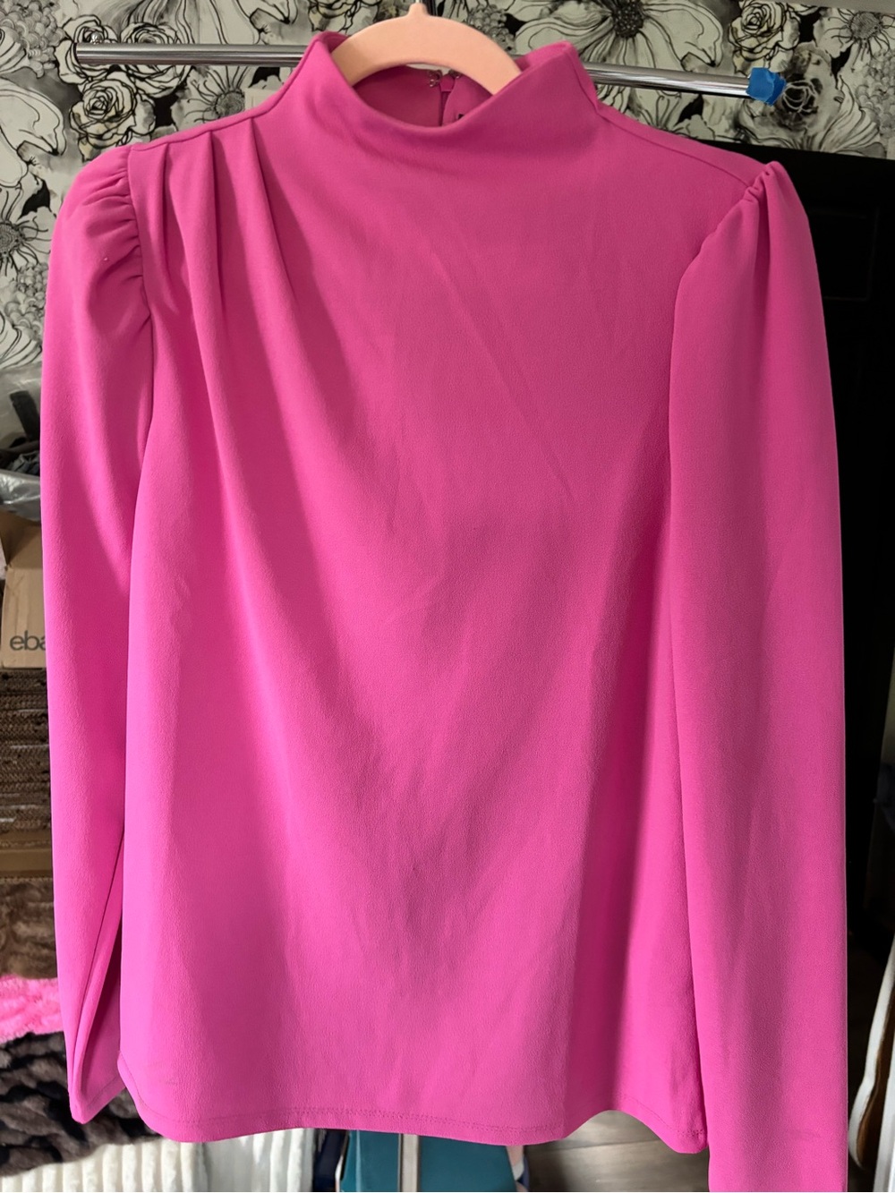 Catherine Malandrino Hot Pink High-Neck Long Sleeve Blouse